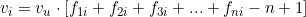   v_{i} = v_u \cdot [f_{1i} + f_{2i} + f_{3i} + ... + f_{ni} - n + 1] 